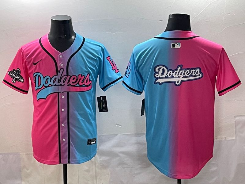 Men 2025 Los Angeles Dodgers Blank Blue pink Game Nike MLB Jersey style 0026